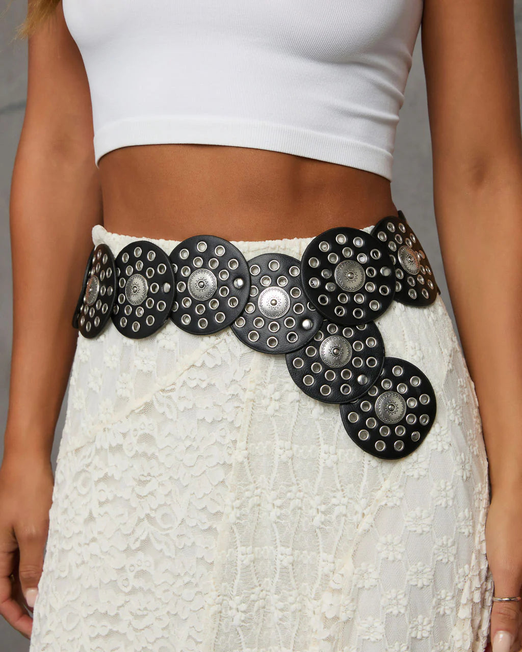 Videna Etched Grommet Hole Leather Belt