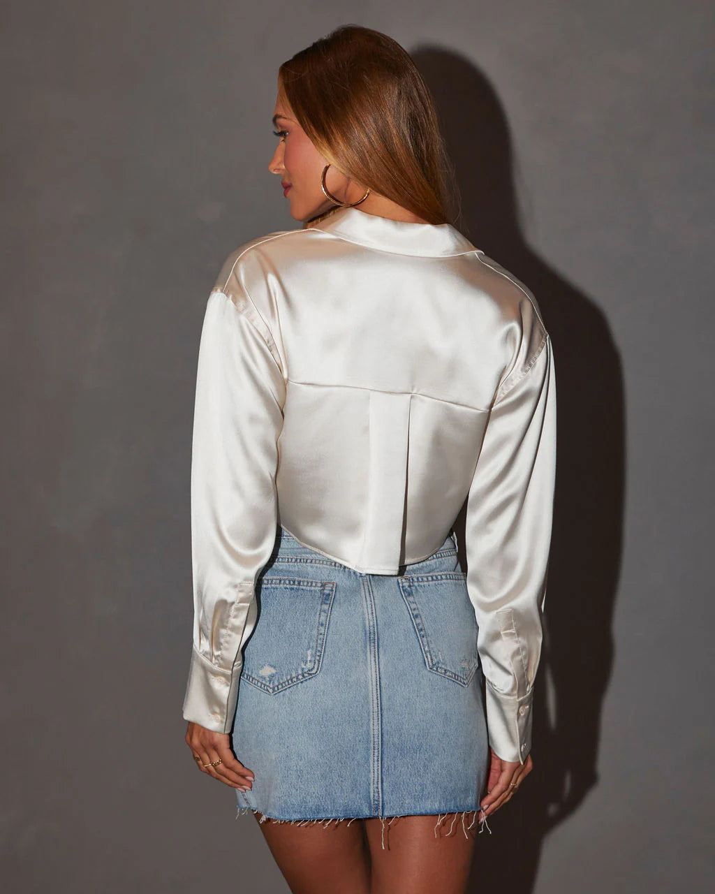 Courtney Cropped Long Sleeve Button Down Top