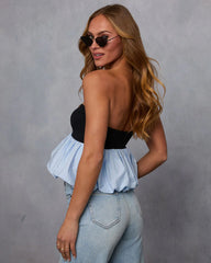 Winter Bloom Strapless Bubble Hem Top