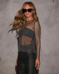 Raise A Glass Sheer Embellished Mesh Top