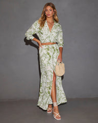 Kai Front Slit Drawstring Printed Maxi Skirt