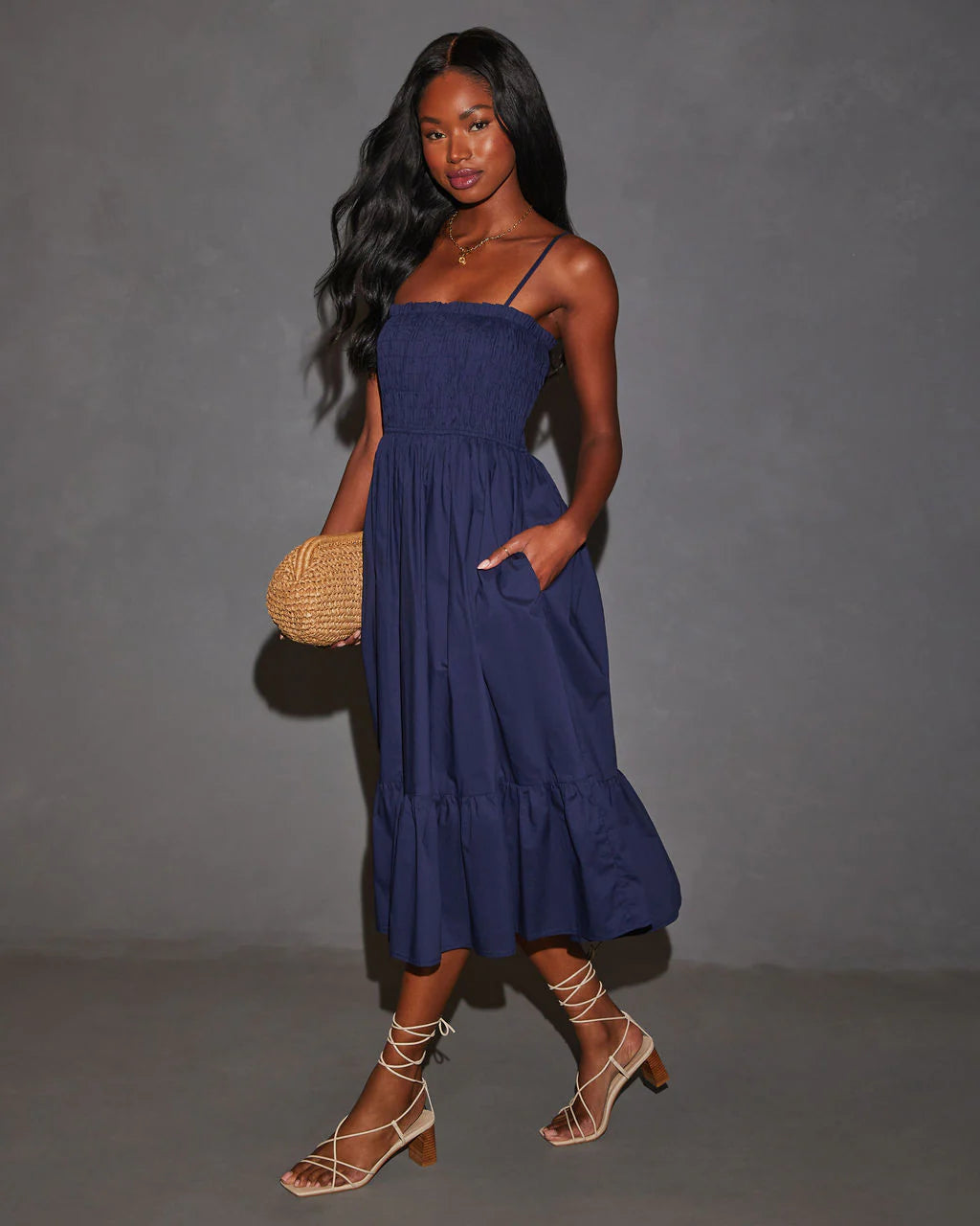 Fawn Smocked A-Line Midi Dress