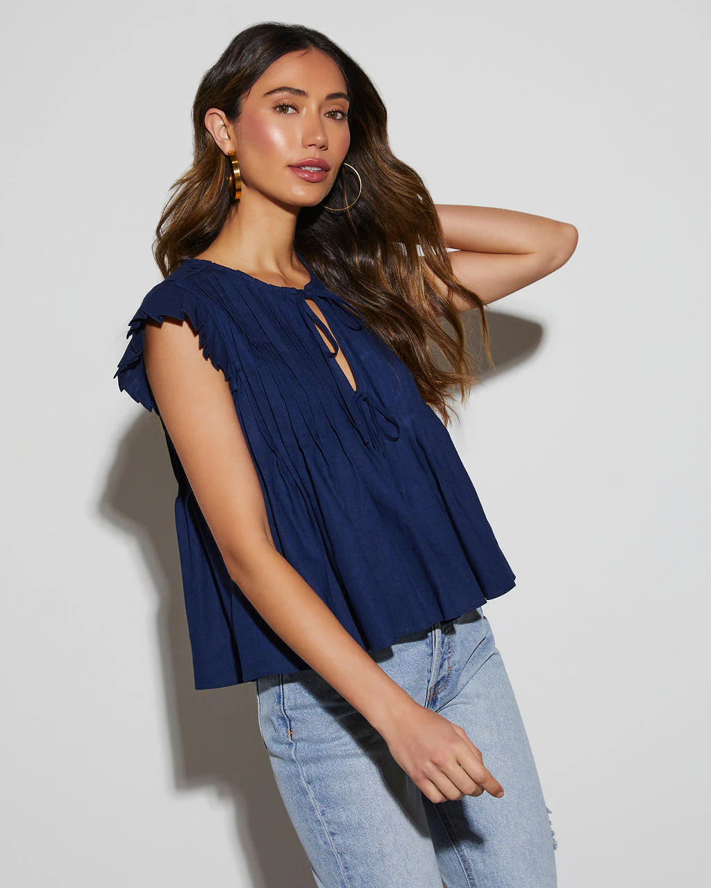 Gina Linen Tie Neck Blouse