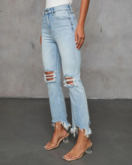 Cosmia High Rise Distressed Crop Flare Denim