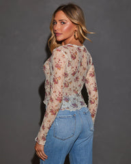 Rose Garden Printed Mesh Crew Neck Top