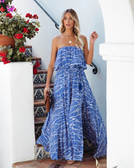 Rosha Printed Strapless Tie Maxi Dress