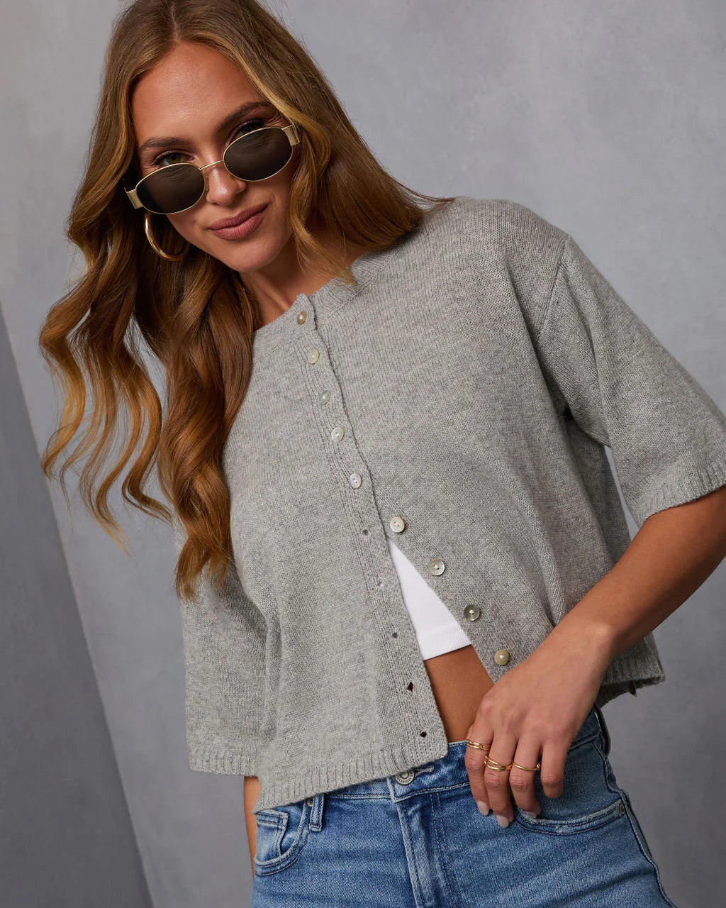 Chic Escape Button Detail Short Sleeve Cardigan