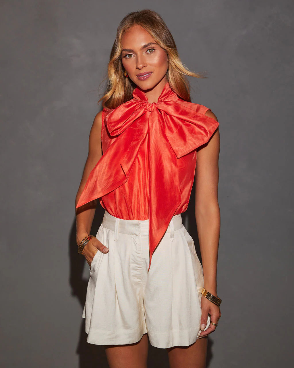 Karissa Sleeveless Organza Oversized Bow Blouse