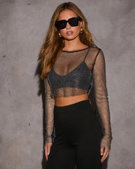 Straight To You Sheer Embellished Mesh Top
