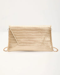 Perfect Timing Croc Metallic Envelope Clutch