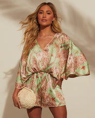 Jobelle Kimono Sleeve Printed Satin Romper