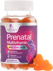 Nature's Nutrition Prenatal Multivitamin Gummy with Folic Acid, Prenatal Vitamins w/Folate, Choline, Vitamin A, C, D3, B12 & B6, Before, During & After Pregnancy Vitamins for Women
