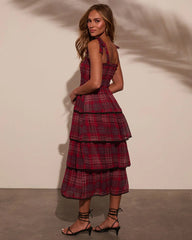 Sway With Me Tiered Plaid Midi Dress