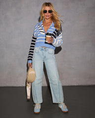 Fresh Start Striped Quarter Zip Sweater