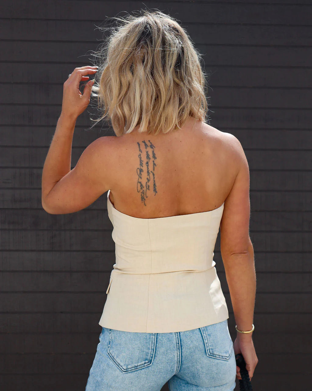 Miller Strapless Button Down Top