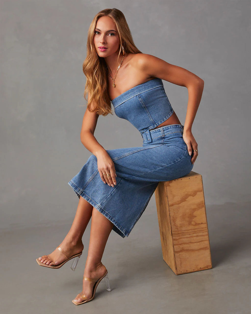 Marie Cropped Denim Tube Top