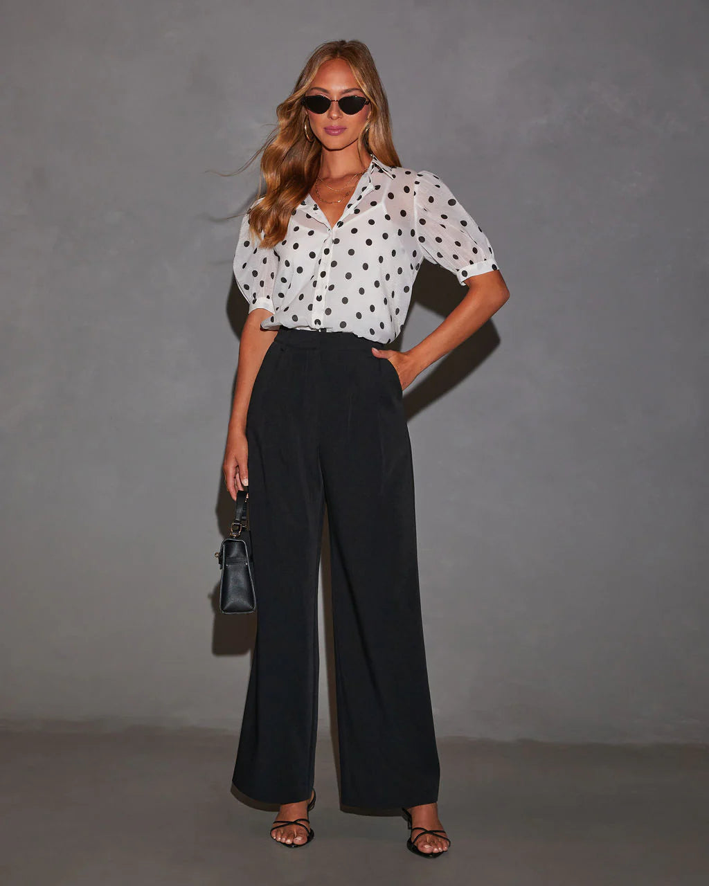 Spotted You Button Down Puff Sleeve Top