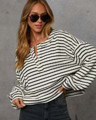 Layanne Striped Partial Button Top