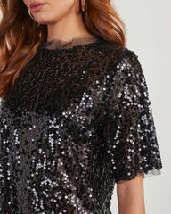 Flirtatious Sequin Short Sleeve Top