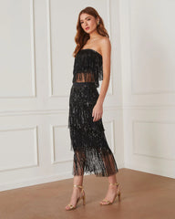 Tazzy Sequin Fringe Crop Top