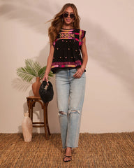 Leyana Abstract Embroidered Top