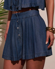 Meadow Mist Pleated Denim Shorts