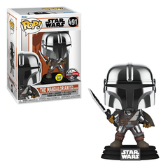 Funko Pop! STAR WARS: Mandalorian with Darksaber [Chrome & GITD] #491 [SE]
