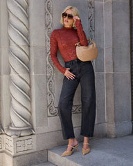 For Keeps Sheer Lace Mock Neck Top