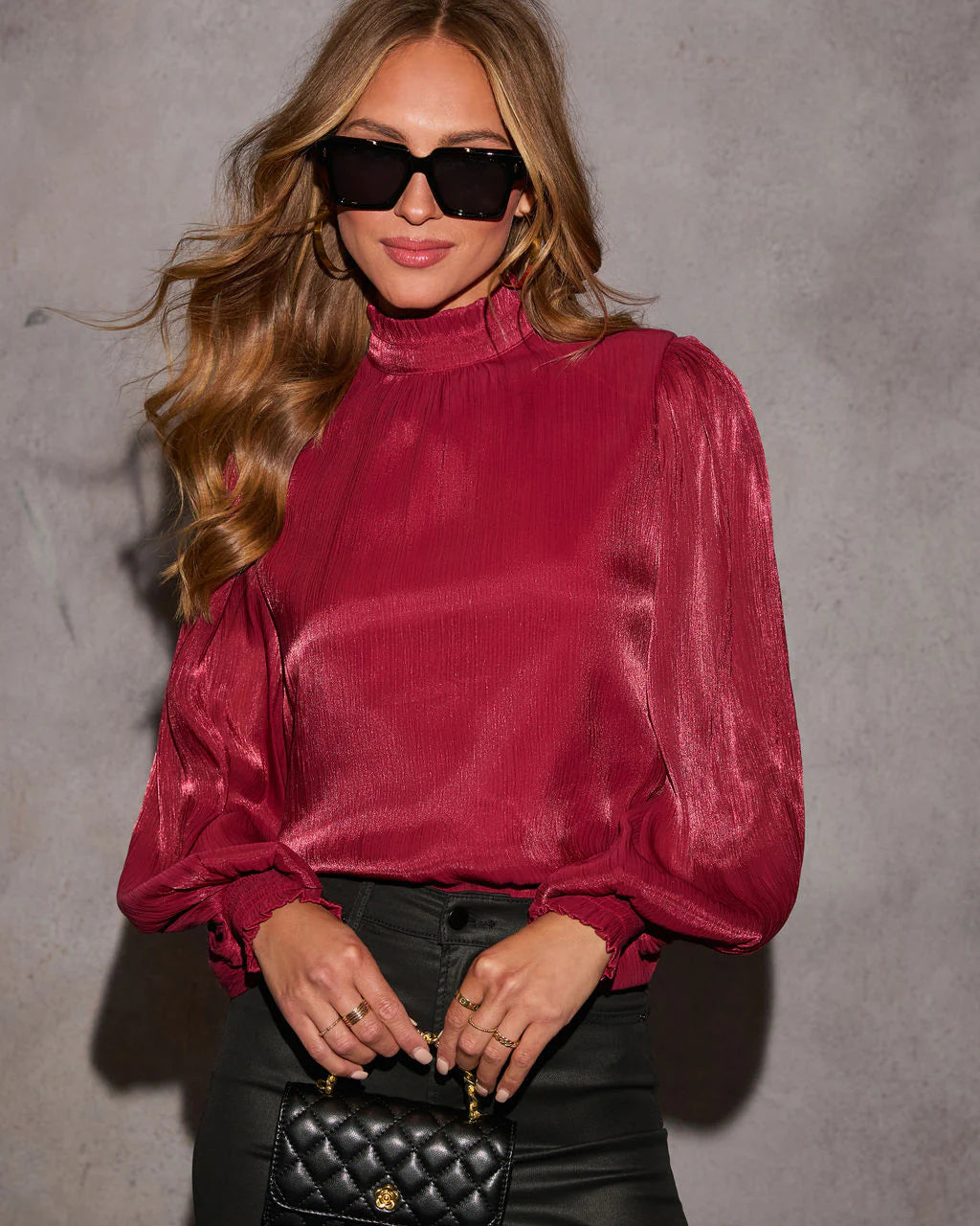 Take Stride Mockneck Satin Blouse