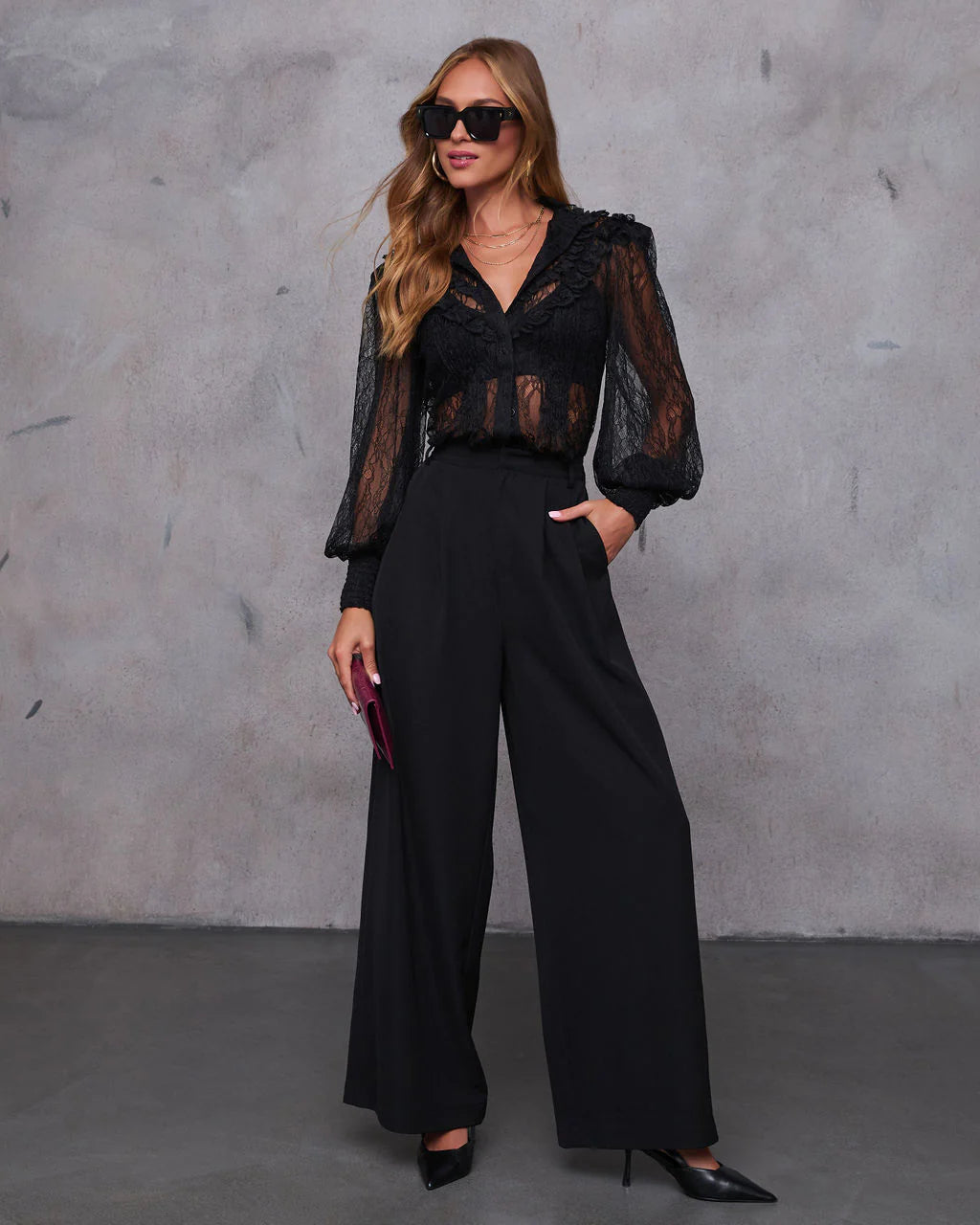 Love Letter Mock Neck Lace Blouse