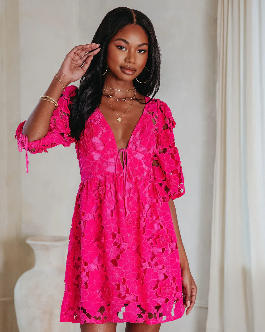 Paulette Floral Crochet Lace Mini Dress