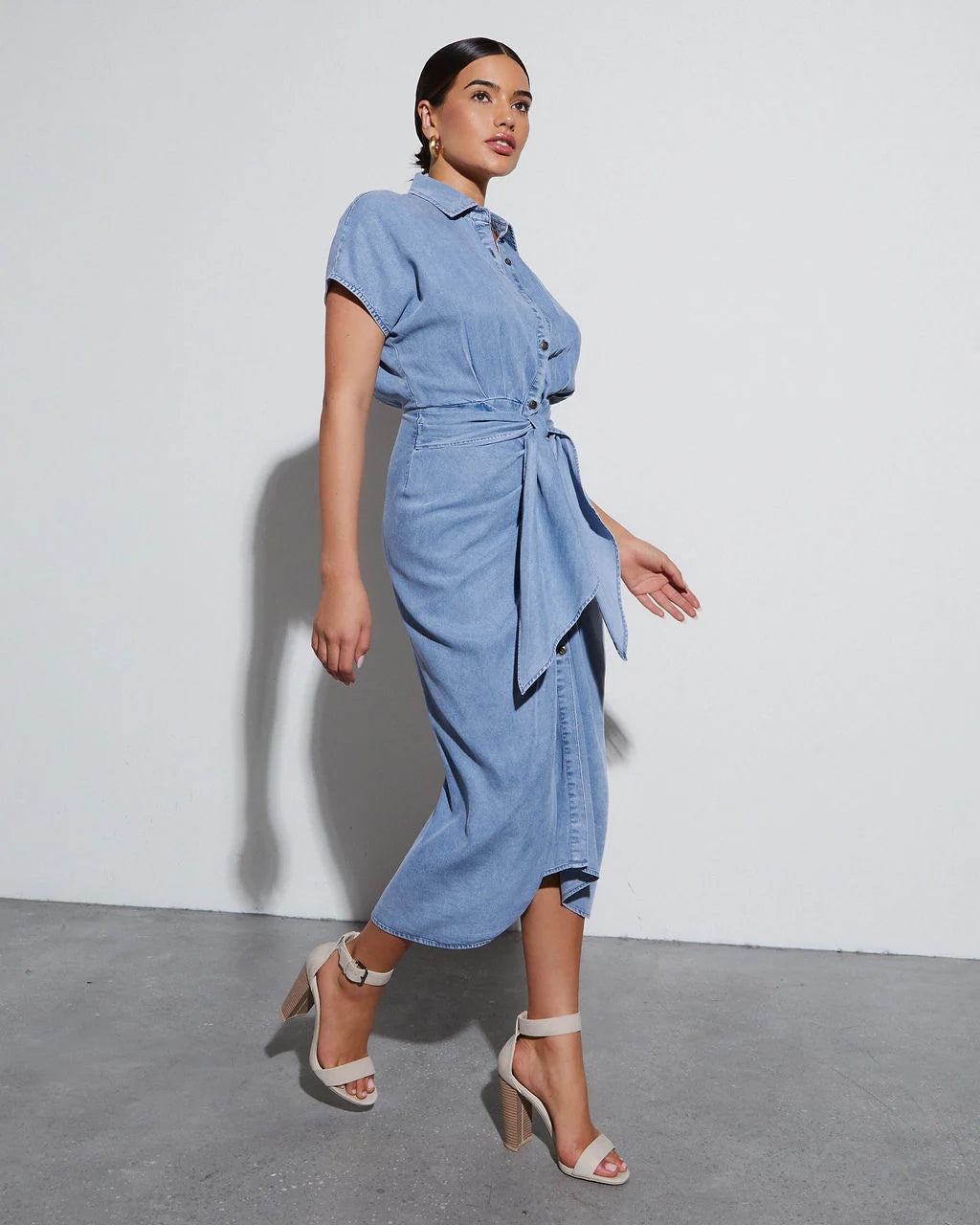 Sandie Chambray Tie Waist Midi Dress