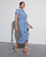 Sandie Chambray Tie Waist Midi Dress