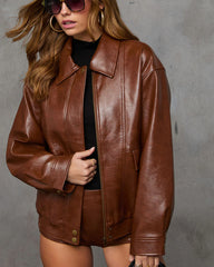 Shes It Oversized Leather Bomber Jacket