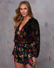 Come On Over Wrap Tie Velvet Romper