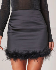Felicity Feather Trim Satin Mini Skirt