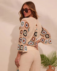 Josia Tie Front Crochet Sleeve Crop Top