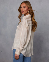 Una Striped Satin Collared Top