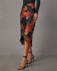 Mona Satin Floral Midi Skirt
