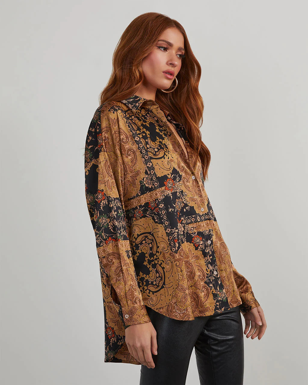 Annabelle Satin Paisley Button Down Top