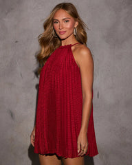 Rue Satin Pleated Halter Mini Dress