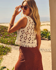 Seabreeze Crochet Fringe Hem Cropped Tank