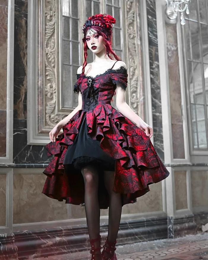 Gothic Lolita Dress Off-the-shoulder Courtly Wave Dress 39146:616366