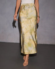 Honeydew Satin Abstract Maxi Skirt