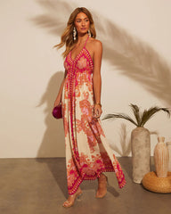 Vineyard Border Print Maxi Dress
