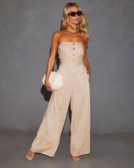 Kylan Linen Blend Belted Strapless Jumpsuit