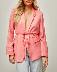 Jazmine Pocketed Waist Tie Blazer