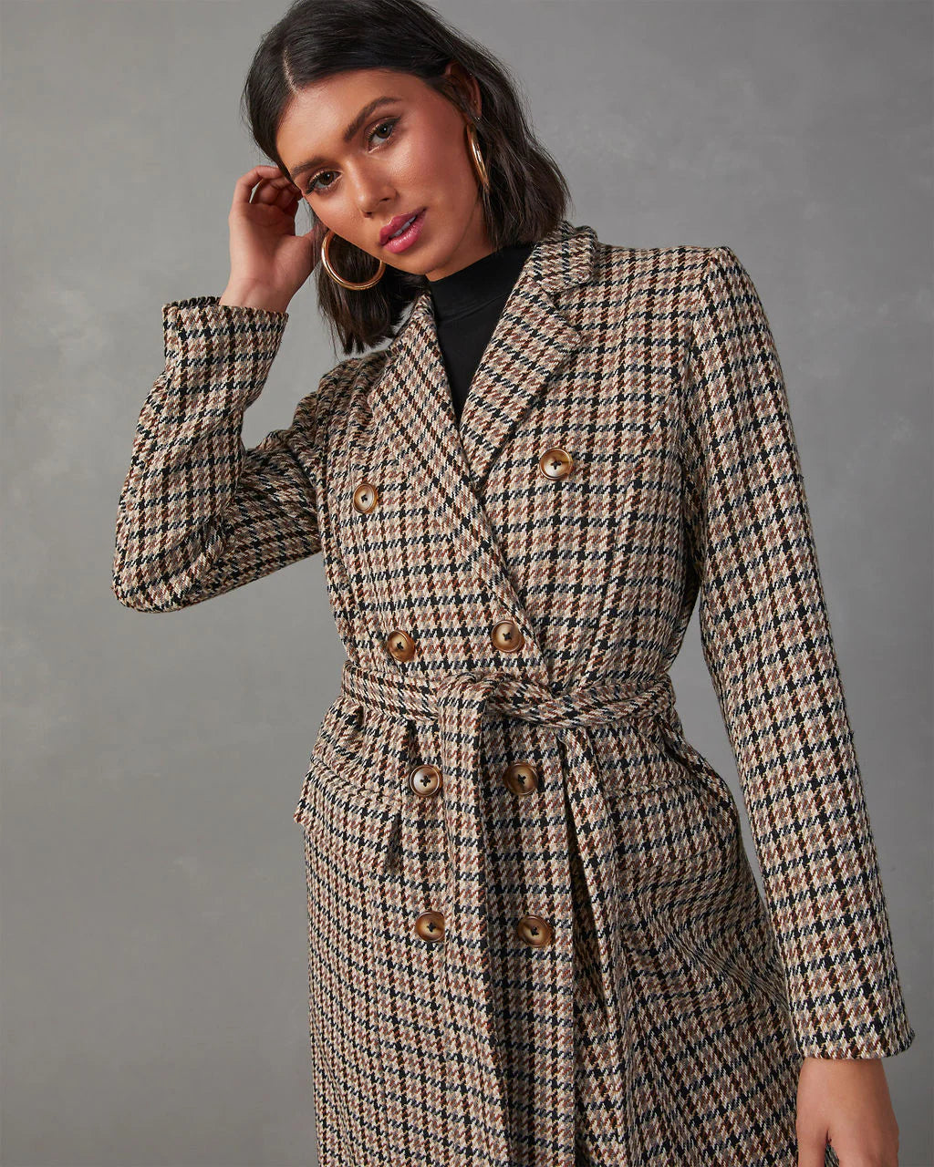 Fifth Avenue Belted Plaid Trench Coat