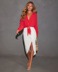 Miley Long Sleeve Tie Front Blouse