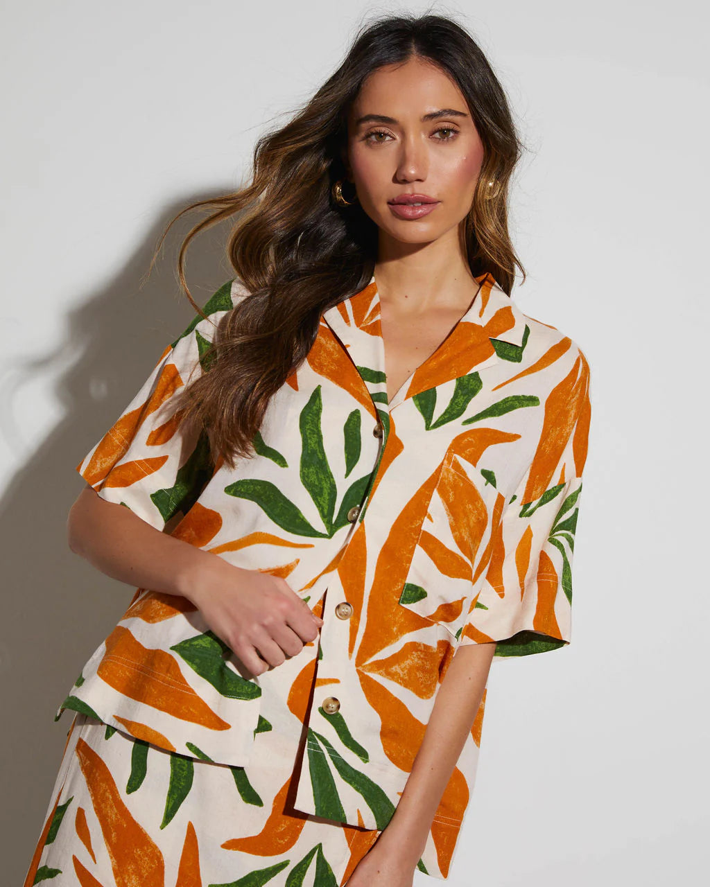 Rainforest Short Sleeve Button Down Top